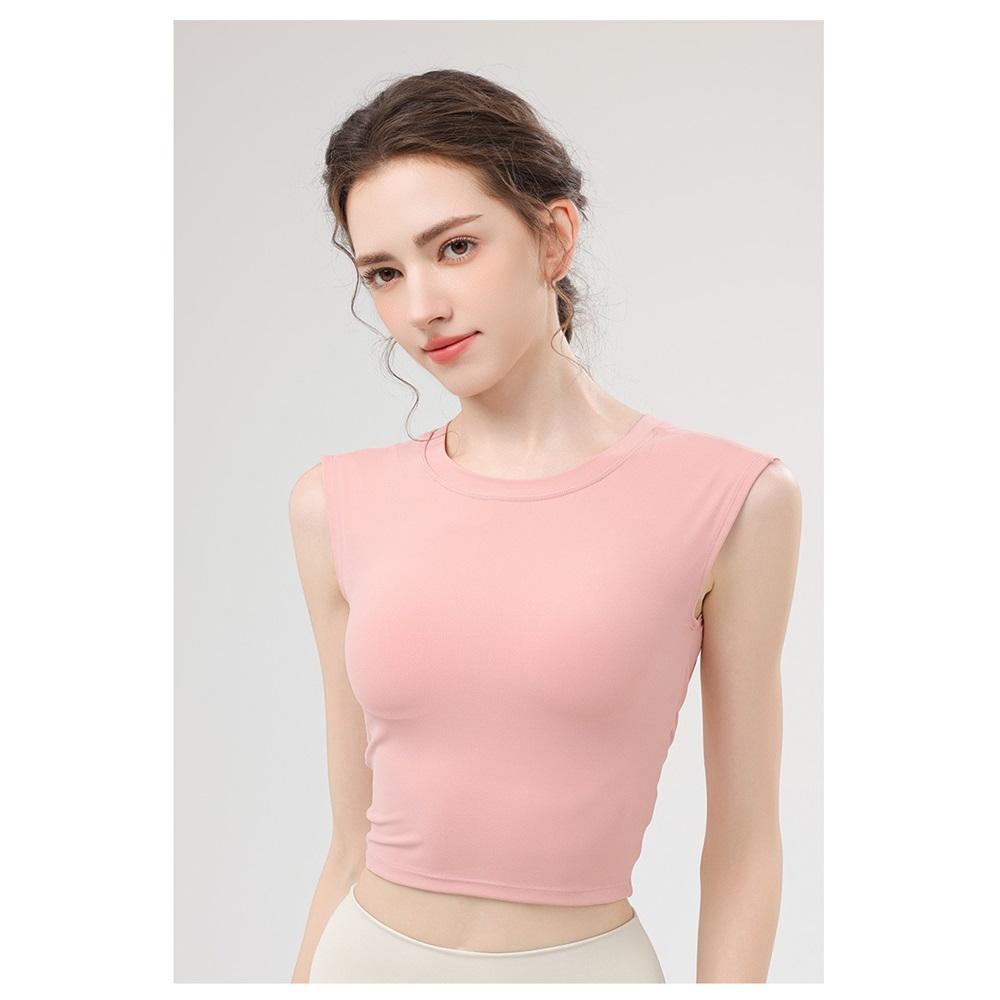 Летний новый костюм для йоги, жилет с нагрудной подушечкой для женщин, спортивный с коротким рукавом, с вырезом на спине, амортизирующий топ-жилет для йоги