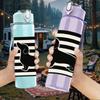 1PC Striped Dachshund Silhouette 750ml Color Plastic Sports Water Bottle Leakproof Flip Straw Lid For Sports Office Home Use