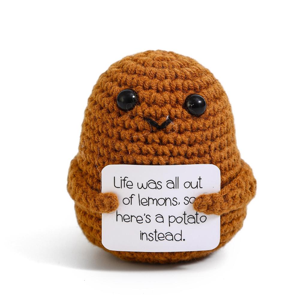 Positive Crochet Potato Doll with Card Handmade Knitted Emotional Support Hug Pocket Cucumber Ornament Room Decor Christmas Gift