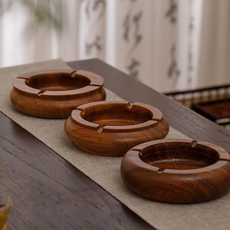 Large South American Walnut Ashtray with Lid - Retro Chinese Style