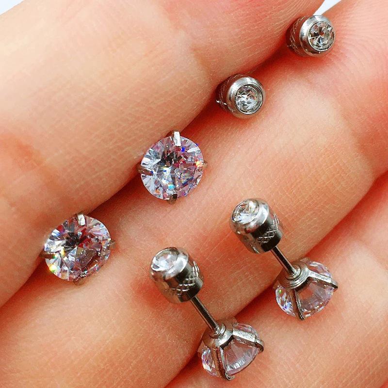 1 шт., корейские серьги из нержавеющей стали с двойным кристаллом циркония для женщин, серьги-гвоздики с винтами, антиаллергические украшения для тела