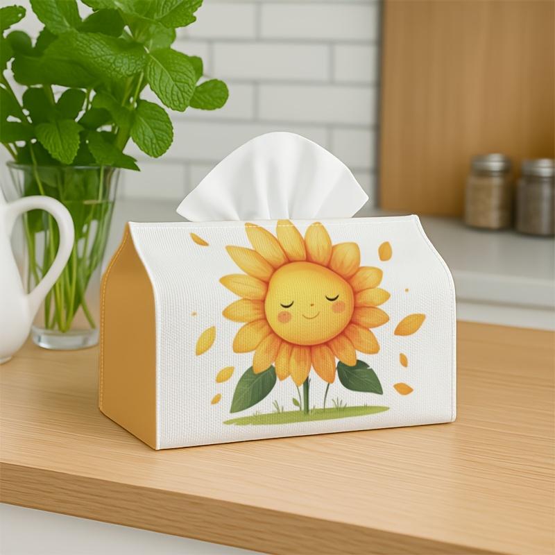 1pc Cute Minimalist Aesthetic Tissue Box - Sunflower Smiling Character, Office, Parties, for Living Room, Kitchen, Events - Decorative Desk Decor, Ho