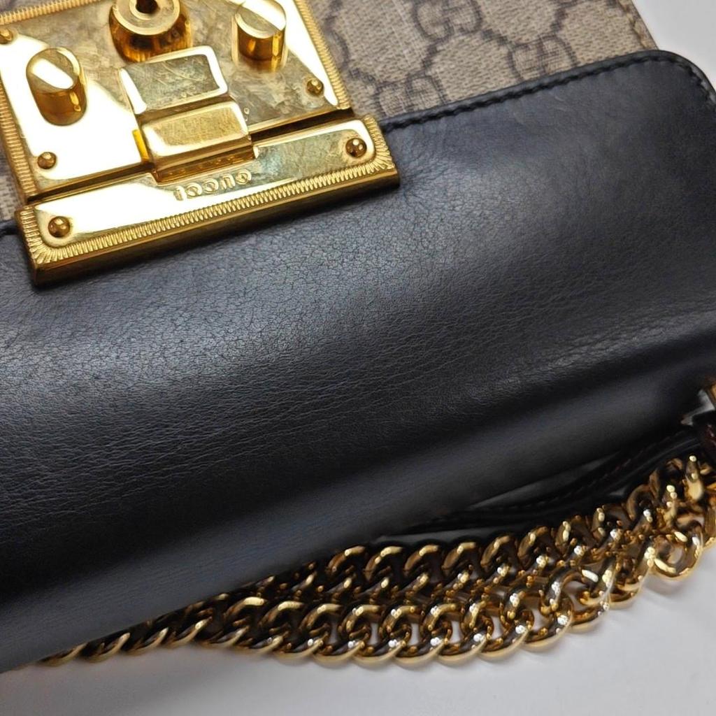 [Pre-Owned] Padlock Moonlight Treasure Box Series Metal Lock Logo Canvas And Leather Crossbody Bag Small - Good #DSZTR2