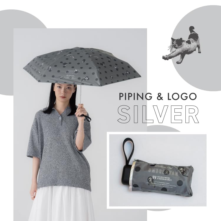 Зонт от Масаюки Оки x Sun and Rain Blackout Cat Складной для поездок на работу или в горошек [2025] Wpc. Зонт, Точки, Мини, Серый, Зонт, Легкий,