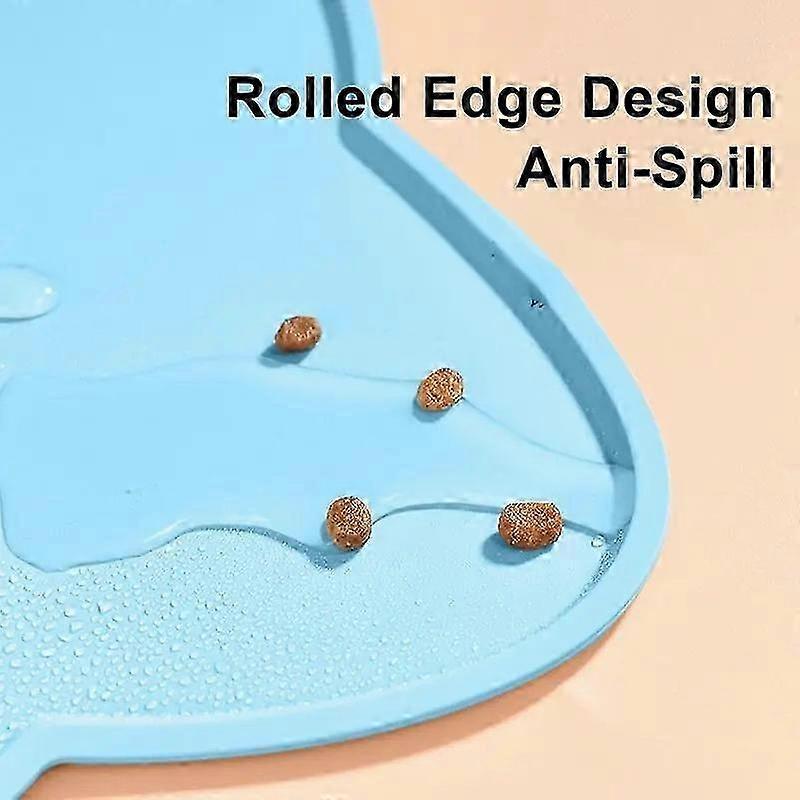 Blue Silicone Pet Food Mat, Raised Edge, Waterproof, Dogs/Cats