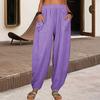 Women Casual Pants Elastic High Waist Solid Color Harem Pants with Pockets Loose