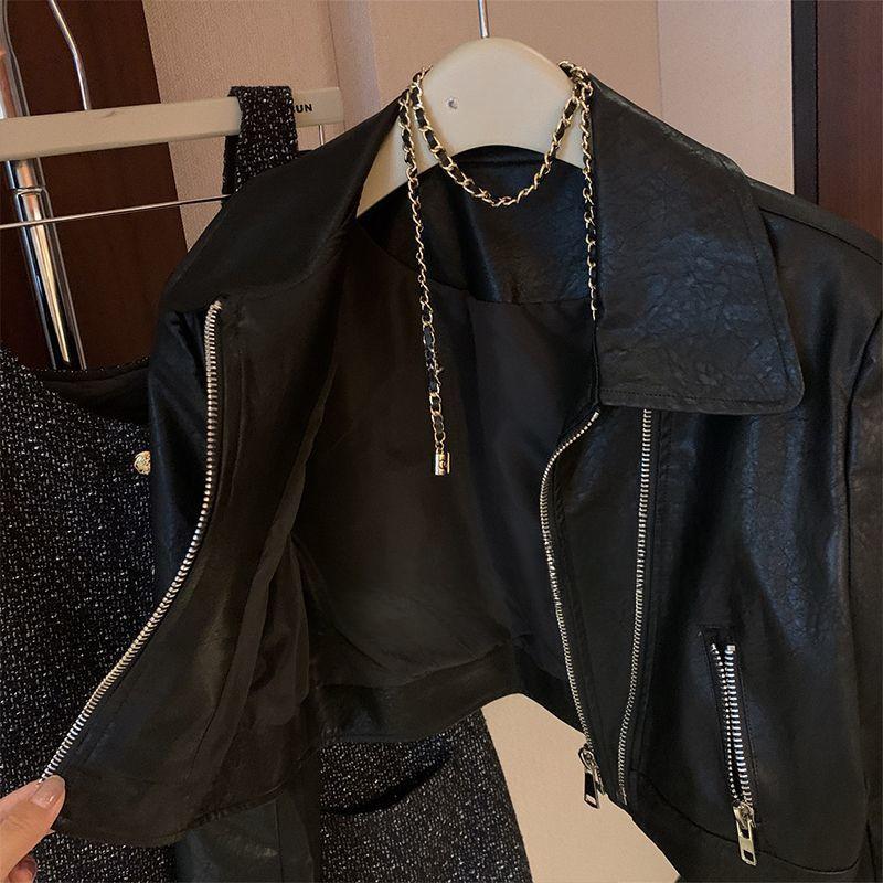 Классическая американская куртка для мотоциклистов для женщин, приталенная короткая куртка из искусственной кожи на молнии