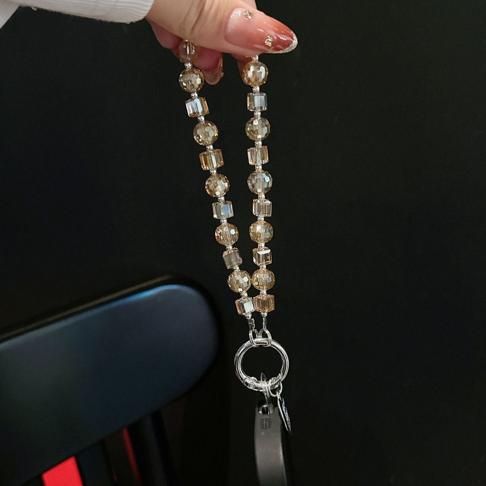 Sweet With Clip Crystal Beads Phone Chain Anti-lost Heart Mobile Phone Lanyard Jewelry Short Love Phone Pendant Female Lady Girl