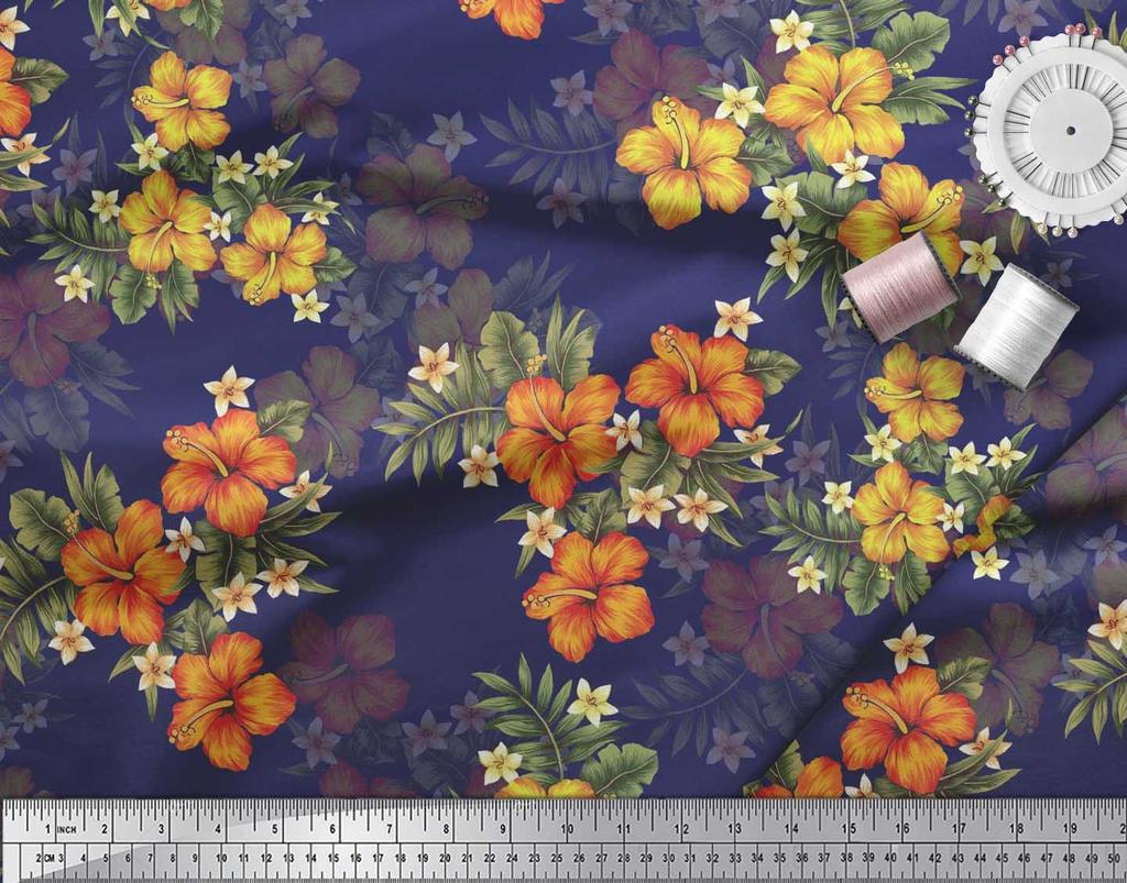 Soimoi Японская креп-сатиновая ткань с цветочным принтом и листьями, тропическая ткань, принты по метрам, 42 дюйма