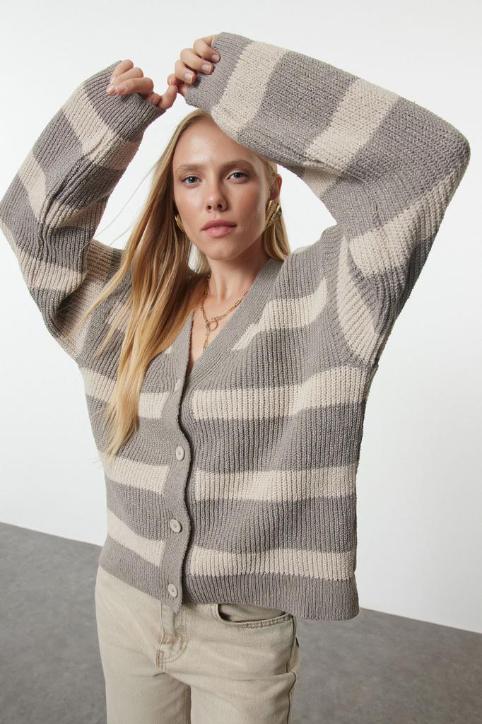 Women's Fashionable Stylish Cardigan Mink More Sustainable Wide Fit Soft Textured Knitwear Cardigan