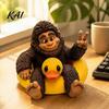 Sasquatch Resin Ornament And Duck Figurine, on Swimming Ring Statue, Lifelike Statue Funny Animal for Home Tabletop Shelf Decor Unique Display