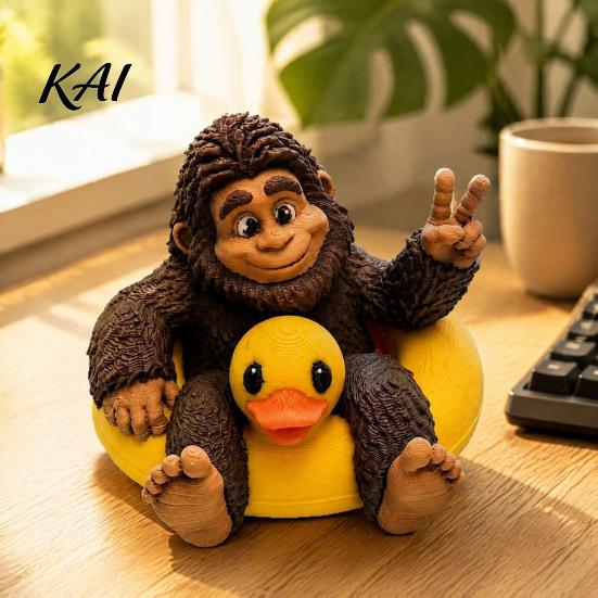 Sasquatch Resin Ornament And Duck Figurine, on Swimming Ring Statue, Lifelike Statue Funny Animal for Home Tabletop Shelf Decor Unique Display