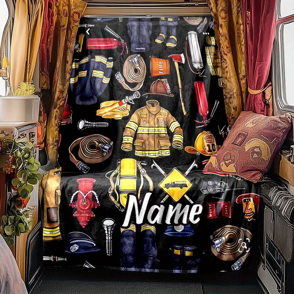 Firefighter Uniform Equipment Rv Blanket Personalized Name Soft Comfortable Stylish Rv Blanket Car Blanket Perfect For Rv Travel Rv Camping Rv Outdoor