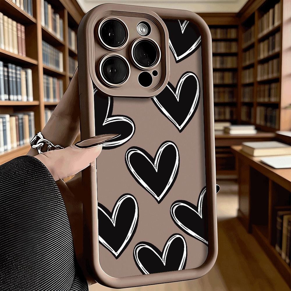 Черное сердце мазком кисти Мягкий ТПУ чехол для телефона для iPhone 17 16 15 14 13 12 11 Pro Max Plus Ударопрочный Противоскользящий чехол