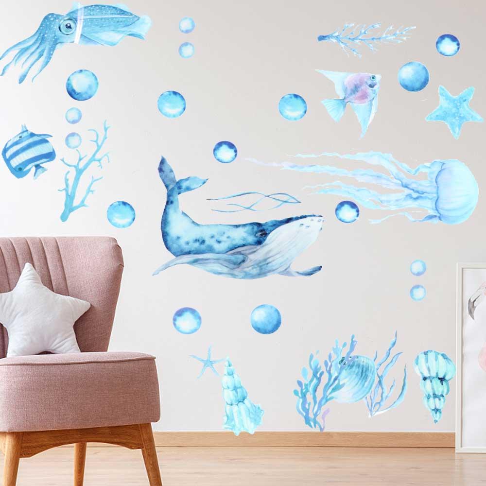 Children's Room Blue Jellyfish Nightlight Decal Sea Animal Wallpaper Glow Stickers Luminous Sticker