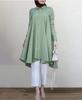 In-Stock Muslim Women's Solid Color Lapel Wrap Shirt: Long Sleeve, Button Placket, Swallowtail Hem