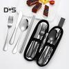 Набор столовых приборов из нержавеющей стали, 4 предмета, ретро-посуда, вилка, ложка, палочки для еды, нож с сумкой для хранения, зеркально отполированный, можно мыть в посудомоечной машине, набор столовых приборов для дома