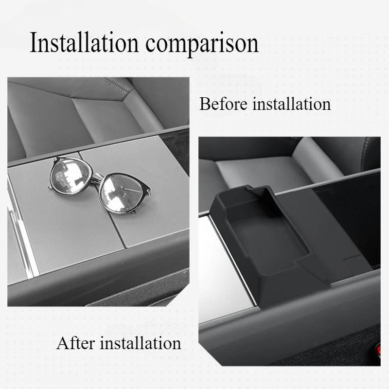 For Tesla Model Y/YL Juniper 2025 Model 3 Highland 2024 Central Control Armrest Box Pocket Glass Case Storage Casket Accessorie