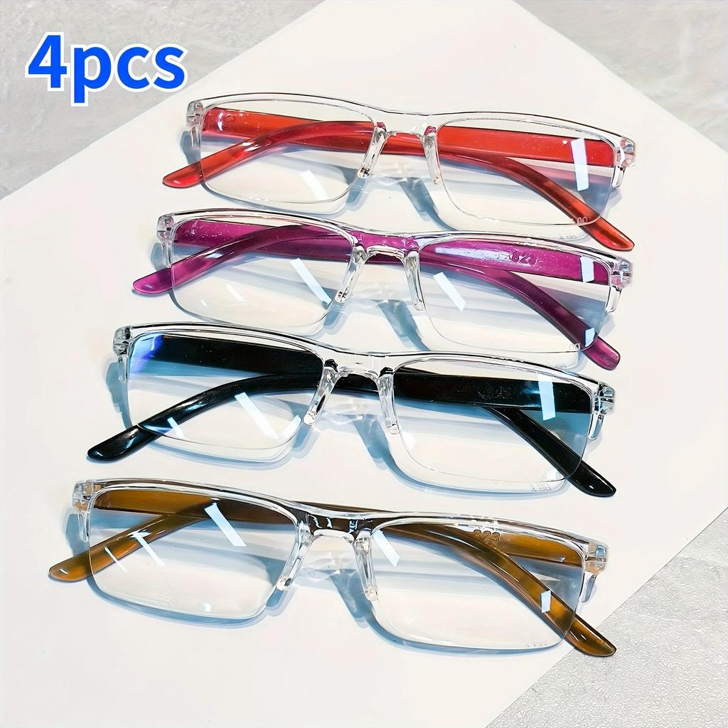 4Pairs Fashionable Hd Clear Pc Lenses Reading Glasses Classic Ultra-Light Magnifying Eyeglasses Durable And Shockproof