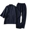 Comfort U Jinbei Samue Yukata Sleeve Sleepwear Cotton Double Japanese Solid Loungewear for and with Day Gift Men's 3/4 Set, 100% Gauze, Breathable,