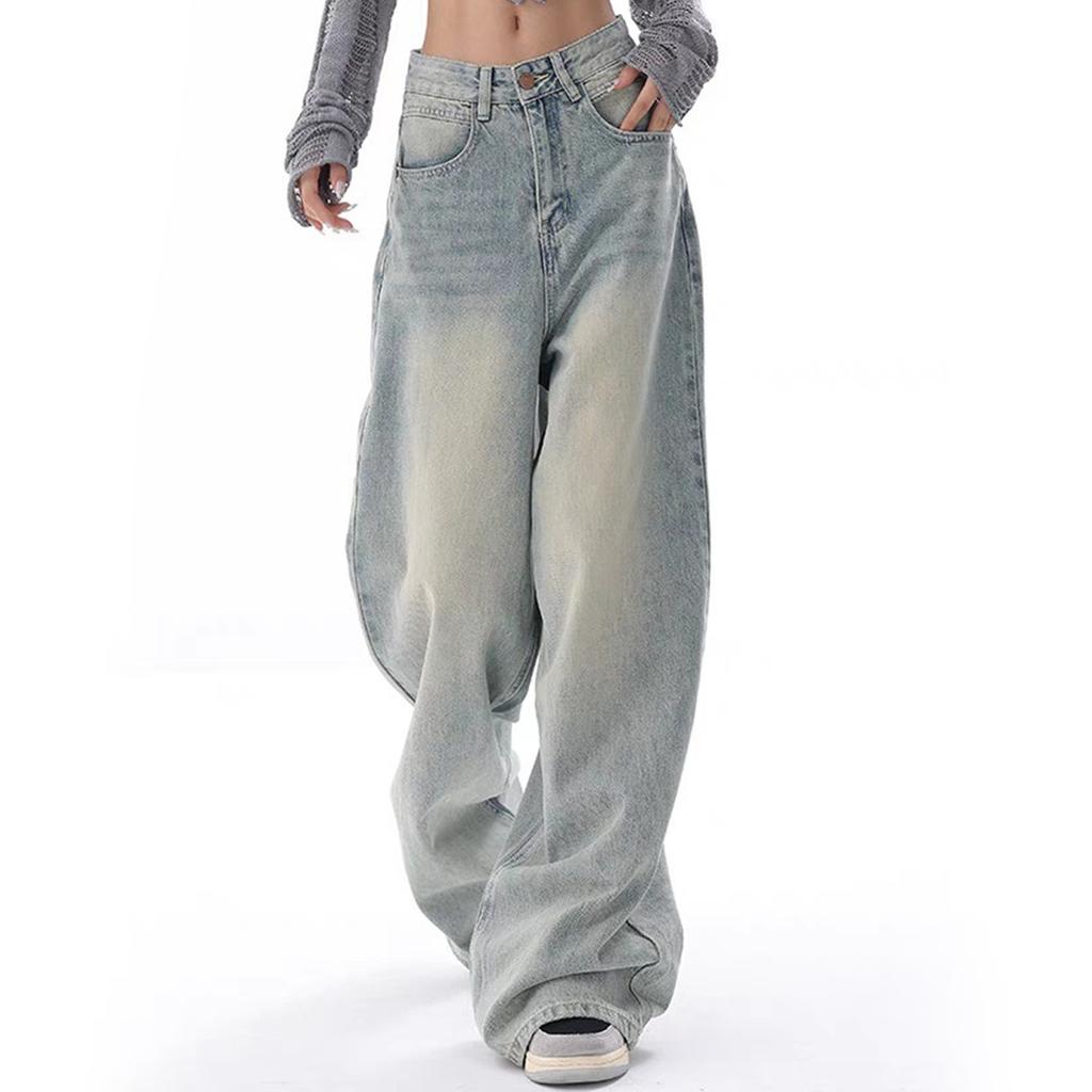 Свободный дизайн, джинсы с высокой талией в стиле ретро, ​​женские модели для похудения и свисания, широкие брюки для мытья полов