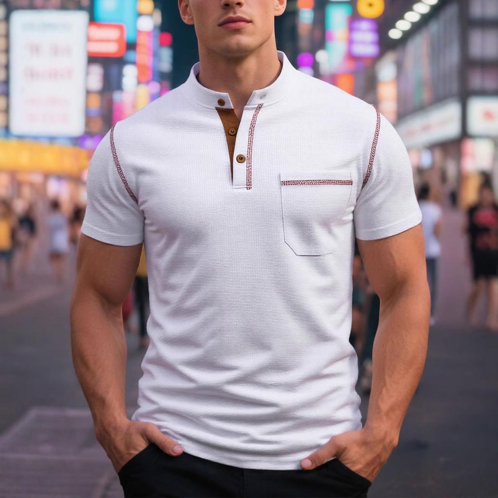 Men  Standing Collar  Leisure  Short Sleeves  T-Shirt