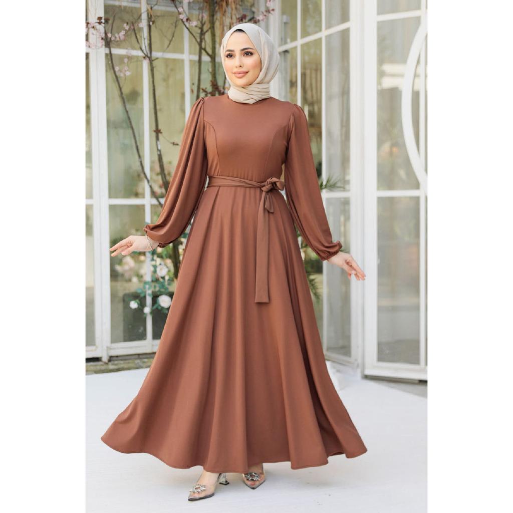 Belted Black Hijab Dress 23101s