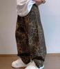 Unisex Tan Leopard Jeans Denim Pants Women Oversize Wide Leg Trousers Streetwear Hip Hop Vintage Loose Casual Animal Print