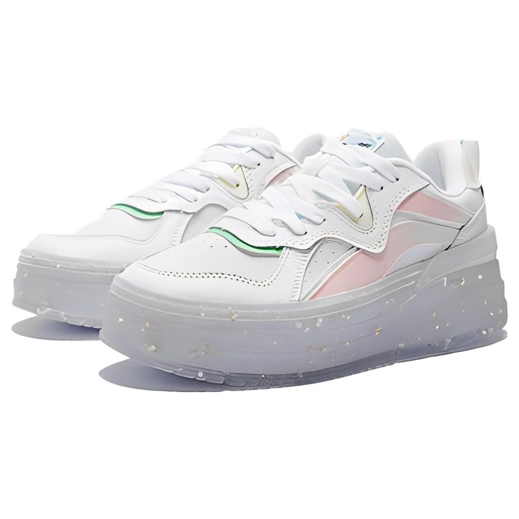 Кроссовки Li Ning We Wo на платформе с толстой подошвой, повседневные, нескользящие, прочные, с низким верхом, для скейтбординга, женские, белые, розовые, зеленые AGCS198-2