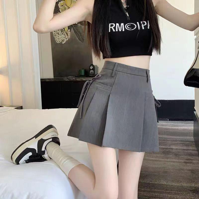 Irregular Tie-Waist A-Line Pleated Midi Skirt for Women