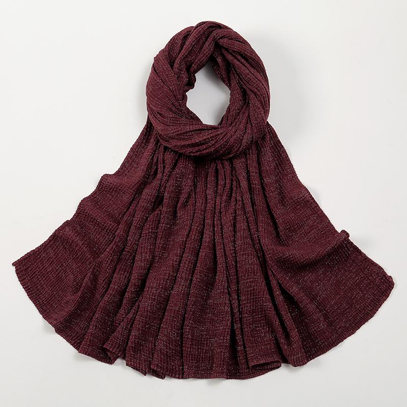 Новый жатый хлопковый хиджаб-шарф женский тюрбан мусульманская шаль однотонная бандана дышащие женские шали фуляр блестящие хиджабы Рамадан