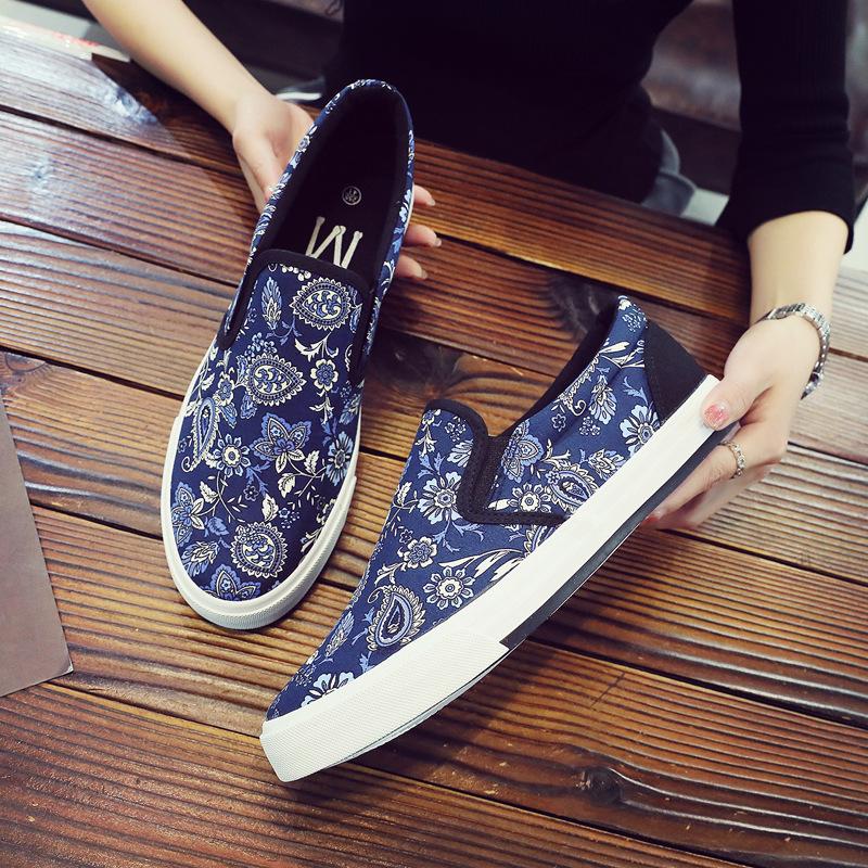 Новые летние цветочные тенденции модные повседневные туфли ленивые осенние мужские тканевые туфли дышащие классические парусиновые туфли без застежек
