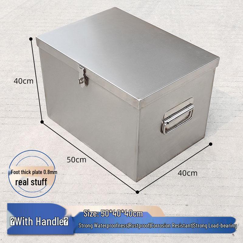 Lockable Rectangular Stainless Steel Toolbox with Thickened Construction