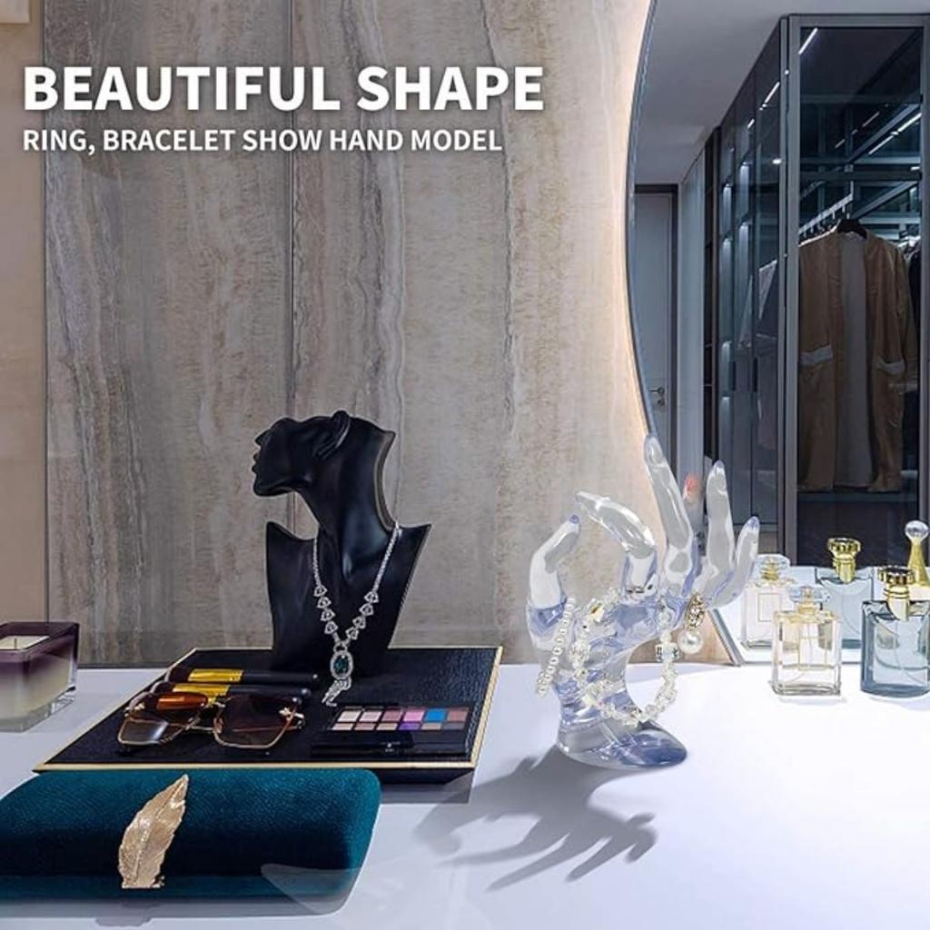 Clear Room Decor Hand Form Ring Holder Jewelry Display Holder, Aesthetic Bracelet Ring Watch Stand Support Holder Preppy Jewelry Holder for Y2k Room