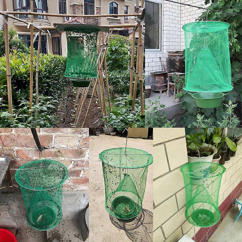 5PCS Fly Trap Insect, Ranch Hanging Fly Catcher Cage Net Folding Reusable Fly Trap for Outdoor Garden Farms Parks