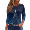 Women's O-Neck 3/4 Sleeve Christmas Print Top