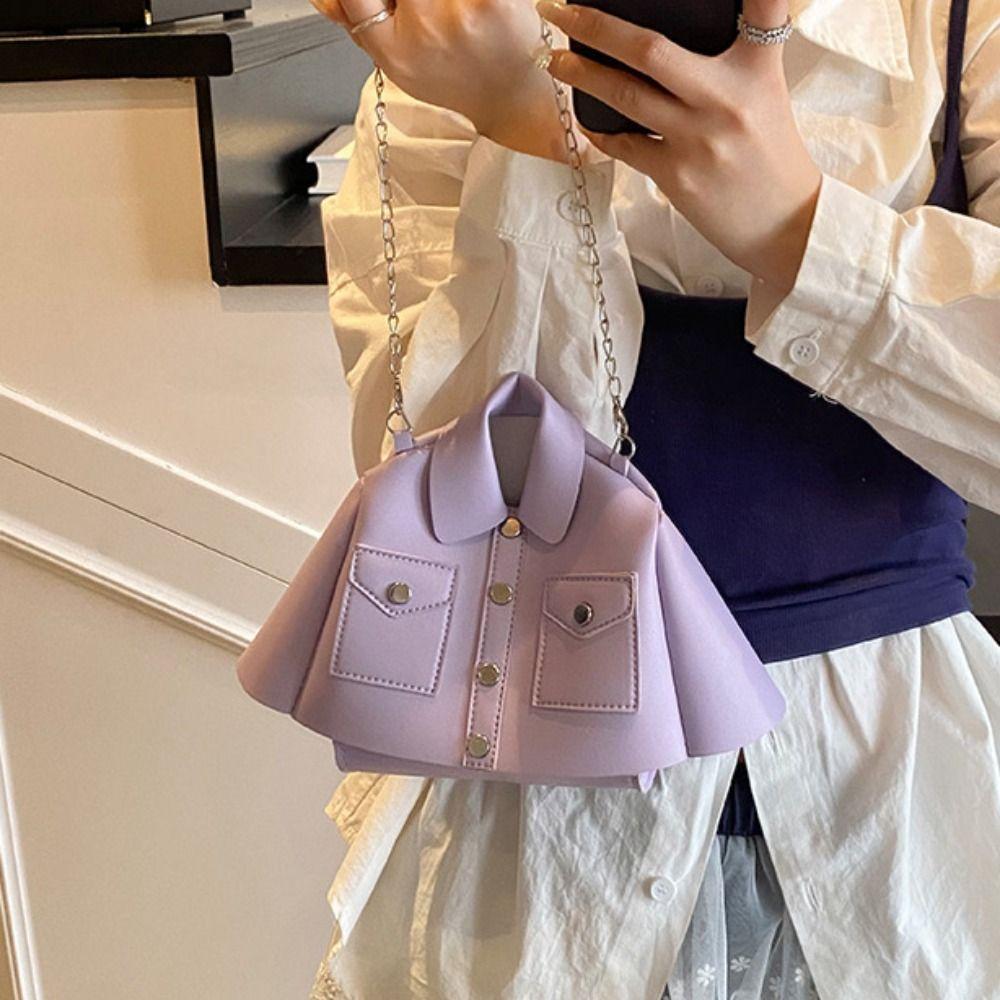 Personalized Solid Color Clothes Shaped Crossbody Bag PU Leather Harajuku Chain Shoulder Bag Coat Tote Bag Women Handbag Daily