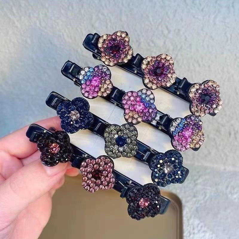 Rhinestones Braided Hair Clips For Girls Hairclip with 3 Flowers Hair Span With Crystalllume Women Hairpin Hair Accessories