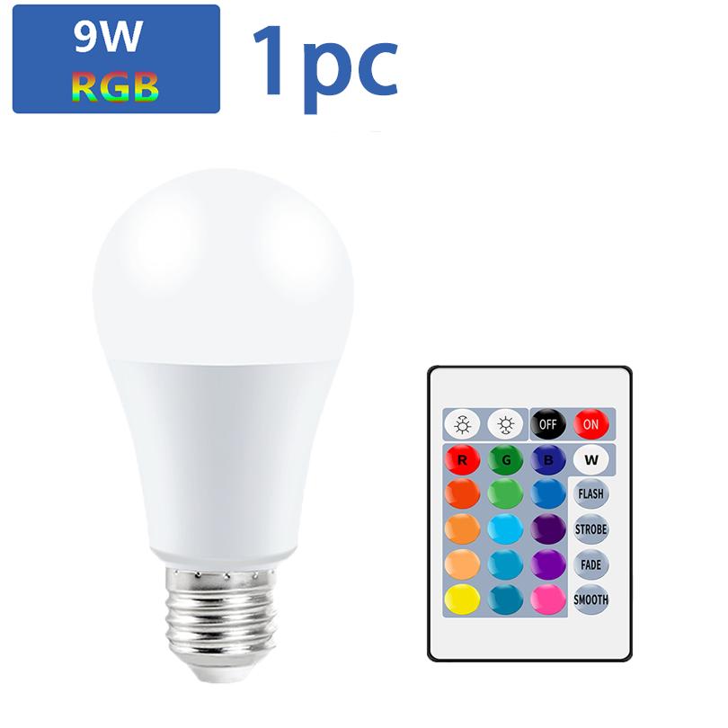 Светодиодная лампа RGB с 16 цветами, цоколь E27, напряжение 220 В, для домашнего освещения, с регулировкой яркости и 24-кнопочным пультом дистанционного управления, умная лампа для создания атмосферного освещения.