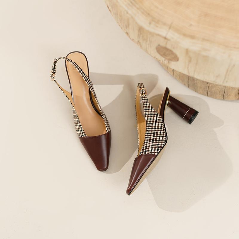2024 Новые женские босоножки на тонком каблуке с квадратным носком, весна-лето, модные офисные туфли из натуральной кожи для женщин на каблуках