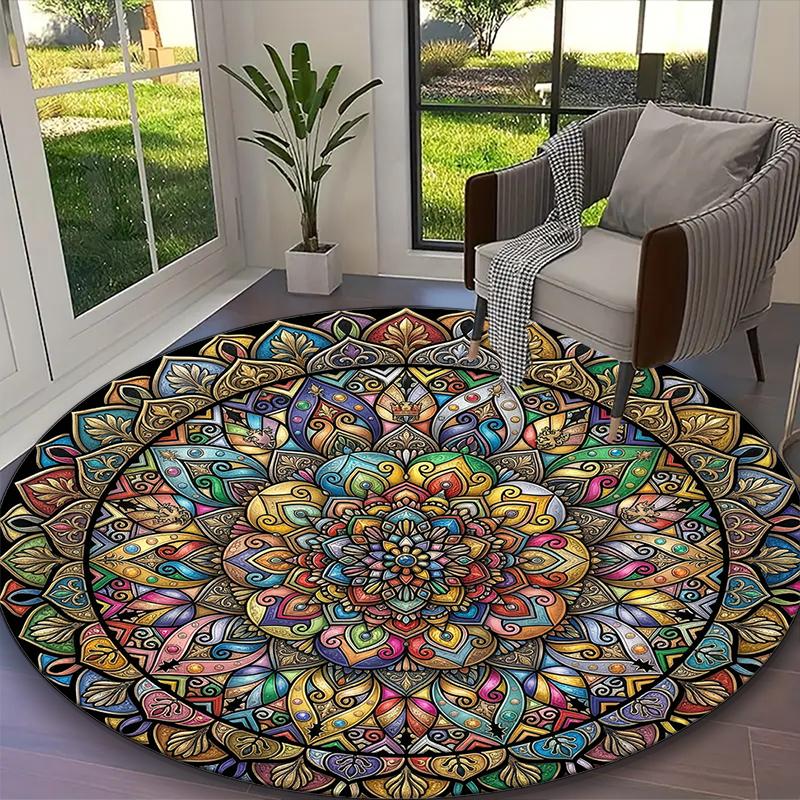 1pc Lush Floral Mandala Printed Chair Rug for Home Office Use, Living Room Kitchen Game Room Round Carpet