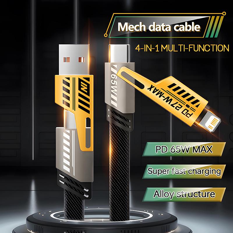 4 в 1 кабель для быстрой зарядки Mecha PD 27 Вт для iPhone 15 Samsung Xiaomi 65 Вт USB Type C Multi Port Quick Charge Wire Line