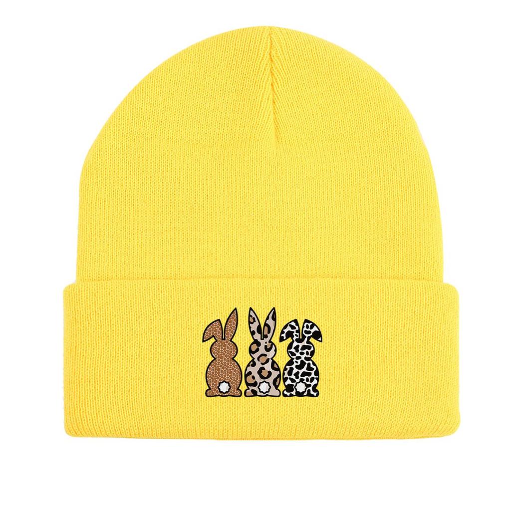Rabbits Back View Warm Knit Cap Beanie, Animal Woman Cap Windproof Candy Color Sporting Bobble Hat Knitted Hat Beanie