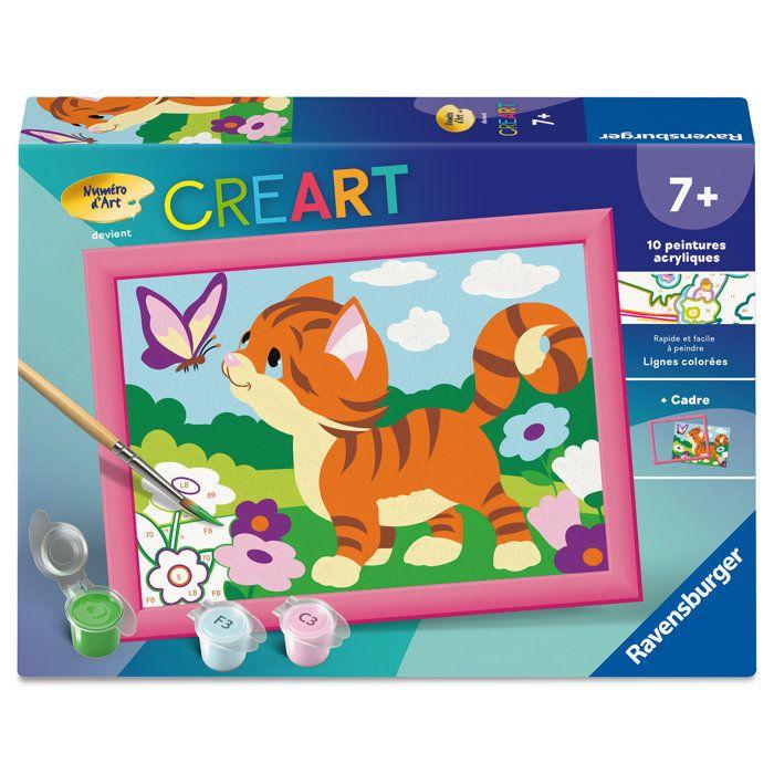 Ravensburger – CreArt Kids 13x18cm – Numéro d'Art – Chat avec papillons – Kit de peinture par numéros – Dès 7 ans – 12023219