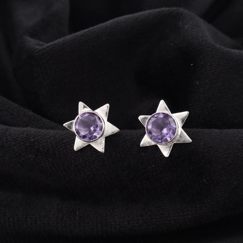 Iolite Gemstone 925 Sterling Silver Jewelry Handmade Stud Earrings0.44" For Gift EE-175-16