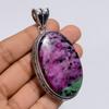 Fabulous Top Grade Qualite 100% Natural Ruby Zoisite Oval Shape Vintage Style Handmade Jewelry 925 Steling Silver Pendant 2.6" WSJ-4837