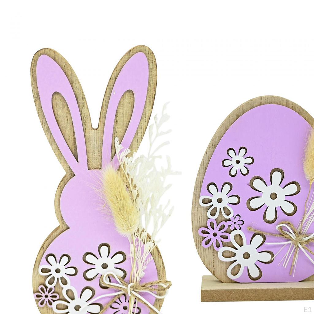 Easter Bunny Wooden Sign Tabletop Centerpiece Gift Desktop Ornament Egg Table for