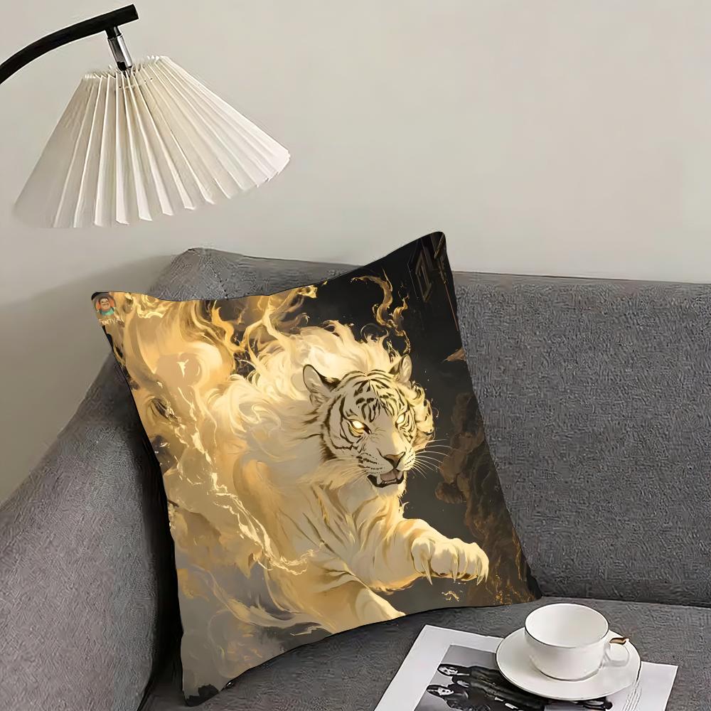 White Tiger Cool Cushion Cover Pillowcase Ultra Soft Skin Friendly Fabric Cloud Like Comfort Concealed Zipper