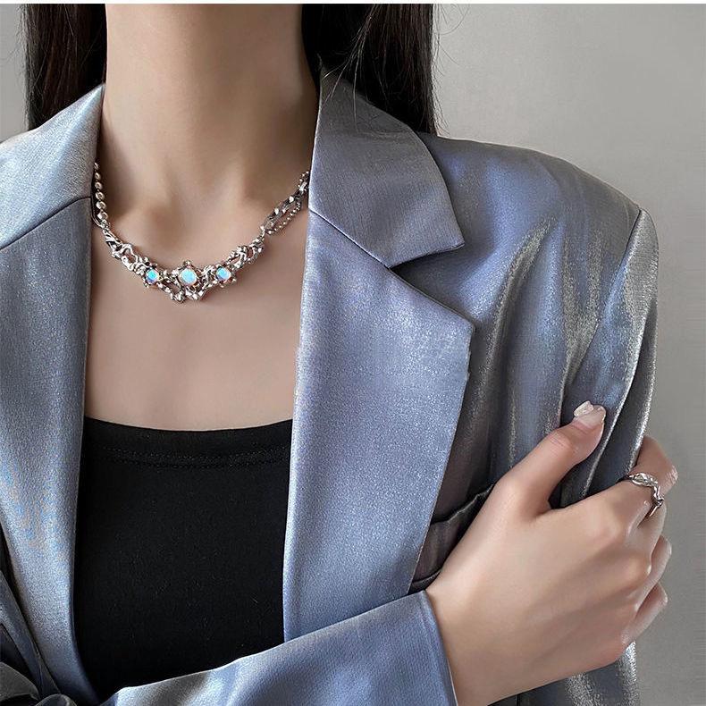 Оригинал ~ Легкий Роскошный Жидкий Опал Камень Spice Girl Ожерелье Женская Хип-Хоп Цепочка На Шею Премиум Дизайн Ниша Ключичная Цепочка