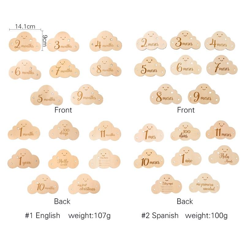 8Pcset Wooden Baby Milestone Card For Newborn Cute Cloud Shape Pography Props Accessories Month Cards Sticker Newborn Gifts